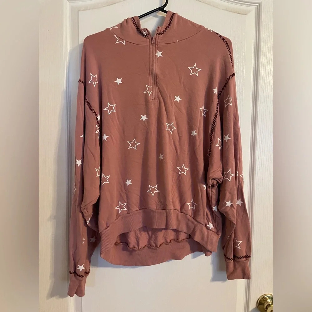 PJ Salvage Ric Rak Patty Wack Hoodie Medium Pink Star Print Quarter Zip Pullover